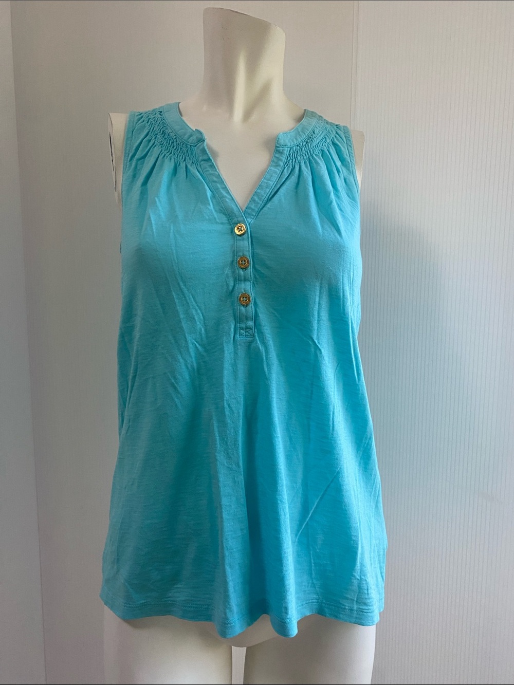 Lilly Pulitzer Turquoise Sleeveless Henley Tank with Button Placket